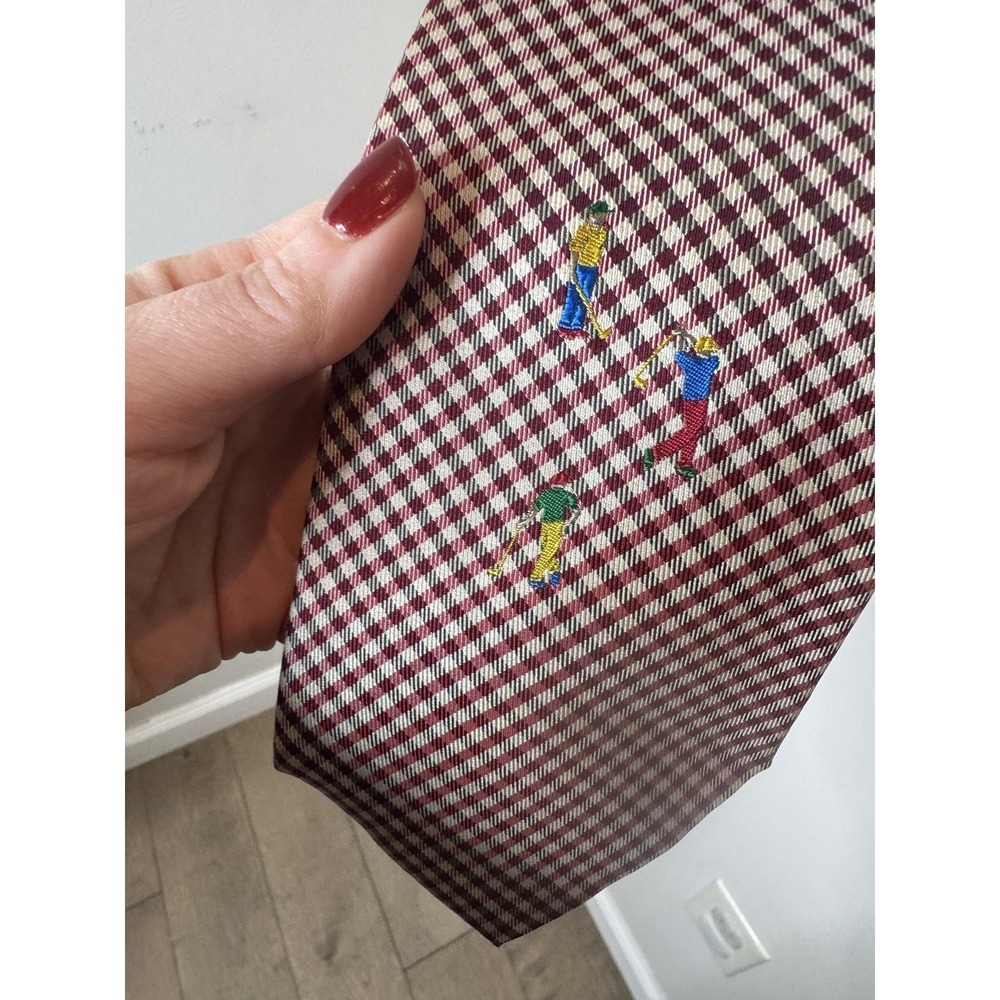 Pivot Rules Tie Mens One Size Red Check Silk Golfers Embroidered USA Necktie
